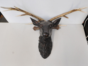 Lot 084 - Resin stag head with detachable antlers - over 1m H - af some losses f