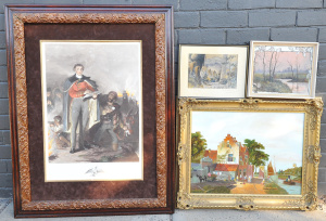 Lot 089 - Group of 4 modern and vintage framed decorative pictures inc Victorian