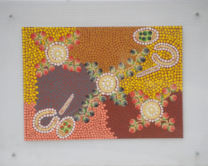 Lot 104 - Adrianna Robinson (1978 - ) clip framed Aboriginal Oil Painting on Can