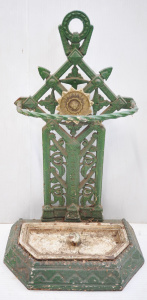 Lot 113 - Victorian Coalbrookdale cast iron umbrella stand w lift out drip tray