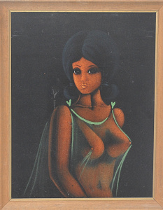 Lot 115 - Framed Kitsch c1970s Nude Painting on Black Velvet - slight damage sig