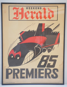 Lot 135 - Vintage framed Weekend Herald AFL '85 Premiers ft Bomber emblem dated