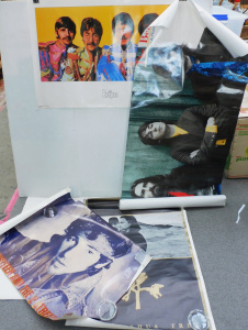 Lot 136 - 4 x vintage music posters inc 2 x Beatles, U2 (af some water damage si