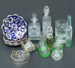 Lot 142 - Group lot Glass inc Holmegaard Kluk Kluk bottle w stopper 17cmH, 5 x