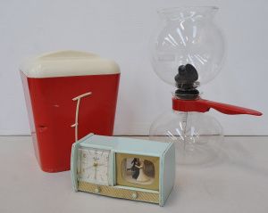 Lot 144 - 3 pces Retro inc German Musical Alarm Clock with Spinning dancers, Bod