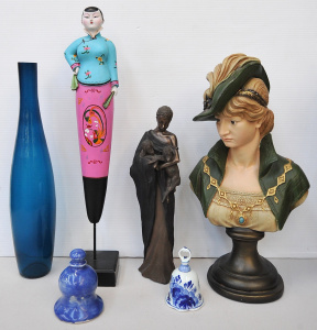 Lot 151 - Group of decorative items painted plaster bust of a lady in hat after
