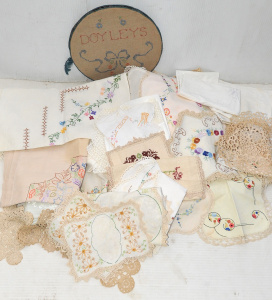 Lot 152 - Group lot Vintage Napery inc Heaps of hand embroidered doleys, Crochet