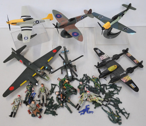Lot 154 - Group lot - Military Aeroplanes & Action figures - Spitfire, P- 51