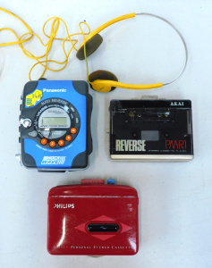 Lot 159 - 3 vintage Walkman style personal cassette players inc Panasonic Shock