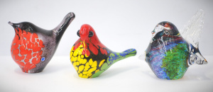Lot 168 - 3 x Signed Art Glass Birds inc Australian James Dobson - Tasmania , Sp