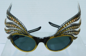 Lot 175 - Pair of original 1950s Dame Edna style bejewelled showgirl feather mas