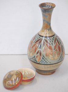 Lot 186 - 2 pces Australian Pottery inc Slender necked vase - Earth tones 31cm H