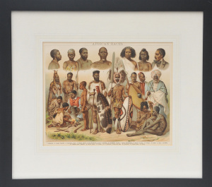 Lot 190 - Framed vintage c1890 Chromolithograph - African Races - printed after