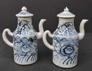 Lot 201 - Pair of vintage Chinese ceramic lidded oil pots - 13cm H