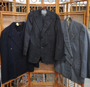 Lot 010 - 3 x vintage Mens Pinstripe Suits - Blue Wool Double breasted Jimmy Cag