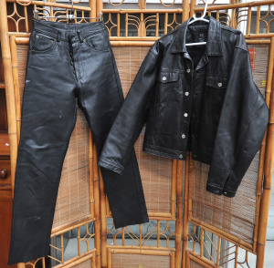 Lot 011 - Modern Black Leather Jacket & Pants incl Jurassic Leather Jacket &