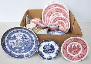 Lot 027 - Box quality English China inc Adams Red English Scene Plates, Cups &am