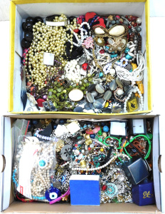 Lot 028 - 2 x Boxes Costume Jewellery inc Vintage - necklaces wooden, bead, Fa