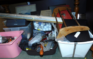 Lot 031 - 4 x Boxes of Assorted Tools, Hardware & Pair of Unbranded Speakers