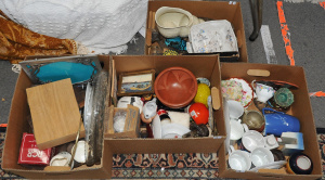 Lot 033 - 4 x boxes - Mixed items - Decorative china, Glass Fruit, boxed Paintin