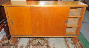 Lot 036 - Vintage 1970s light stained hardwood Cupboard - narrow simple form w s