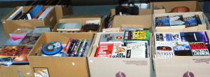 Lot 037 - 7xboxes- 5 boxes of books (hard & softback, fiction & non-fict