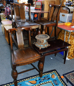 Lot 044 - Group lot - occasional Furniture + old Cast Metal & Enamel 3 Burne