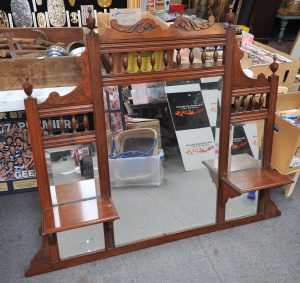 Lot 045 - Vintage Edwardian Mirrored Overmantel - Approx 100cm H x 110cm