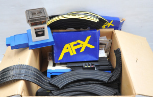 Lot 052 - Box lot - Vintage AFX Aurora Data Race part slot Car Racing set - Soun