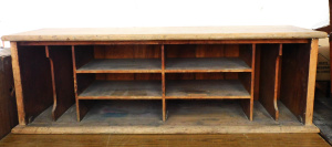 Lot 064 - Vintage c1900 1920s unstained Pine desktop Pidgeon Hole unit - 135cm