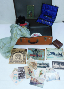 Lot 067 - Vintage Fibreboard Case & Contents inc Reproduction tin signs, Box