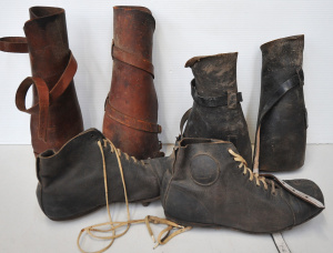 Lot 092 - Vintage group inc 1950s60s Ron Barassi signature footy boots and 2 pai