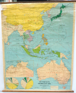 Lot 129 - Vintage canvas backed wall hanging map of Australia and SE Asia - 116c