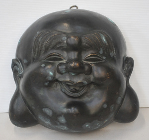 Lot 131 - Vintage Heavy Metal Wall Mounted Laughing Budha Head - Approx 35cm H