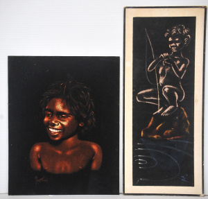 Lot 134 - 2 x vintage felt paintings of indigenous Australian children, 1 signed