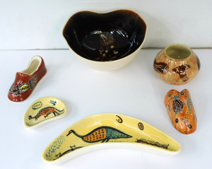 Lot 163 - Group lot of vintage Aboriginal themed Hand Painted Australian Pottery
