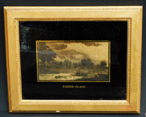 Lot 173 - Gilt framed c1870 - 80s Silk Picture - Esher Place - some damage sight