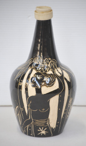 Lot 190 - Retro 1950s Australian Pottery Lamp Base - Brown w incised Nude Island