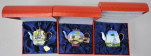 Lot 193 - 3 x Boxed Charlotte di Vita Miniature Enamel Teapots - Claude Monet t