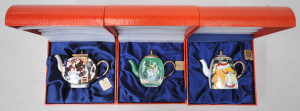 Lot 196 - 3 x Boxed Charlotte di Vita Miniature Enamel Teapots inc Renoir themed