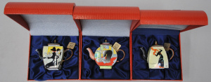 Lot 200 - 3 x Boxed Charlotte di Vita Miniature Enamel Teapots - T-Lautrec Desig
