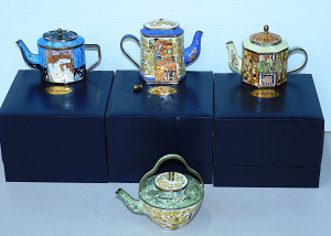 Lot 204 - 4 x Goebel Klimt Miniature Enamel Teapots inc Boxed Three Ages of a W