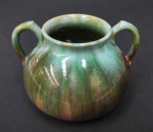 Lot 214 - 1930s John Campbell Australian Pottery Drip glass Twin handled vase s