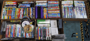5 x Boxes of Mixed DVDS & Xbox Video Games incl 4 x Portable DVD Players, Sc