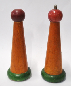 Vintage Ikea Monokel Memphis Salt & Pepper shakers - wooden cone shaped 23cm