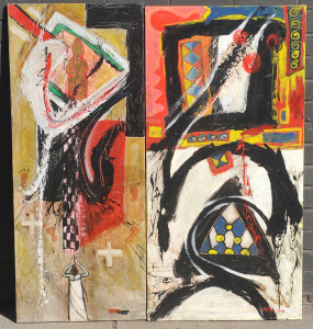 W Nuja (Bali, Active c2000s) 2 x Large Abstract Oil paintings on Canvas - Stroms