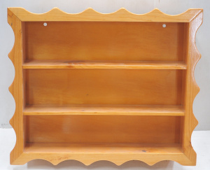 Lot 001 - 1980s wall mounted pine 3-shelf shadow box with serrated frame - 71cm