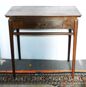 Lot 007 - Mid-century walnut single drawer hall table - 74 5cm W