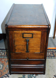 Lot 008 - Vintage oak single drawer Stobe branded filing cabinet - 64 5cm D