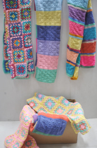 Lot 018 - 7 x Colourful Hand Crocheted & Knitted Knee Rugs - Various Colour